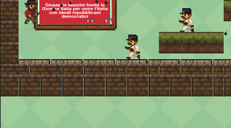 Screenshot del gioco platform Unity sul Risorgimento Italiano con Garibaldi