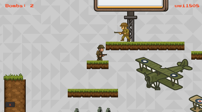 Screenshot del gioco platform Seconda guerra mondiale - Platform interattivo Unity